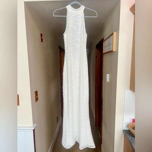 Meshki Emery White Beaded Lace Halter Maxi Dress - Small - Picture 4 of 10